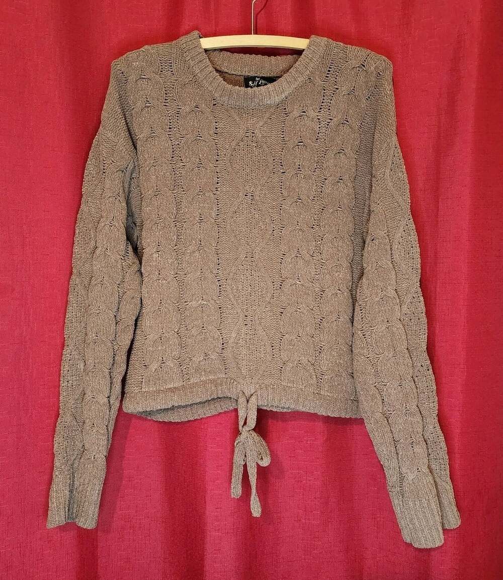 Women's Sweater Cable Knit Long Sleeve Brown Size Medium